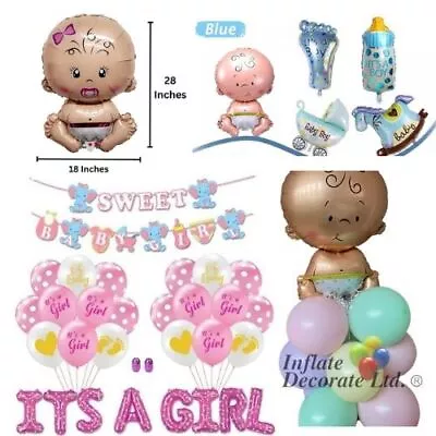 Baby Shower Foil Balloons Boy Girl Reveal Gender Latex Balloon Party New Born • £2.45