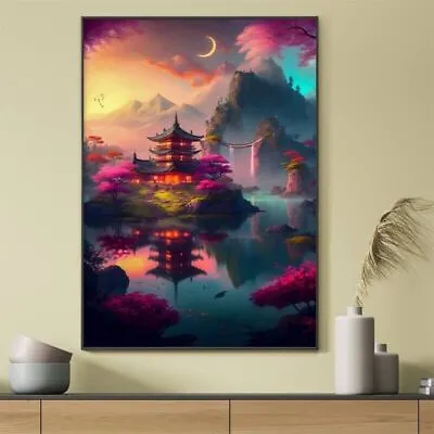 Japanese Pagoda Landscape Canvas Picture Poster Wall Art Living Room   16 • £23