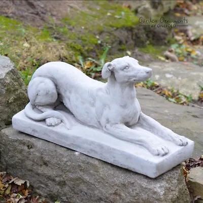 Greyhound On Plinth Hand Cast Stone Outdoor Garden Ornament Dog Statue Gift • £65.90
