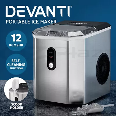 Devanti Portable Ice Maker Machine Ice Cube 12kg Bar Countertop Stainless Steel • $118.95