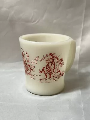 VTG Mid Century Davy Crockett Fire King Milk Glass Coffee Mug Cup 3.5  Red Brown • $8.99