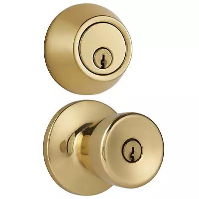 Keyed Entry Polished Brass Tulip Doorknob And Deadbolt Combo Pack • $19