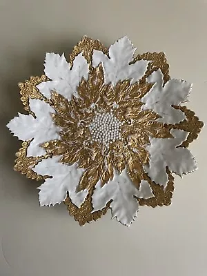 Antique MEISSEN Maple Leaf Porcelain Plate White And Gold • $37