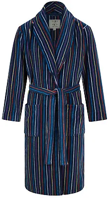 Men's Warm Fleece Robe Navy Multi-Stripe Design (sizes Available) • $39.99