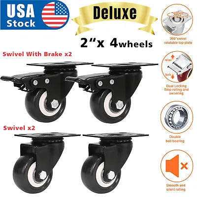 $17.98 • Buy USA Set Of 4 Swivel Plate Casters 2  Polyurethane Wheels 2 With Total Lock Brake
