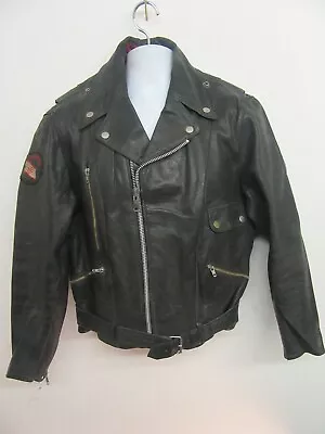 Vintage 70's Swedish Leather Marlon Brando Motorcycle Jacket Size M Red Lining • £79