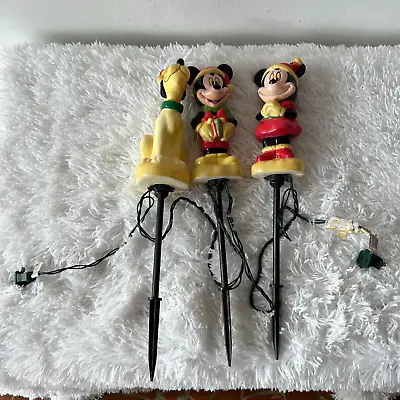 Disney Christmas Lights Staked Yard Lights VTG Mickey Minnie Pluto Tested 19 In • $29.98