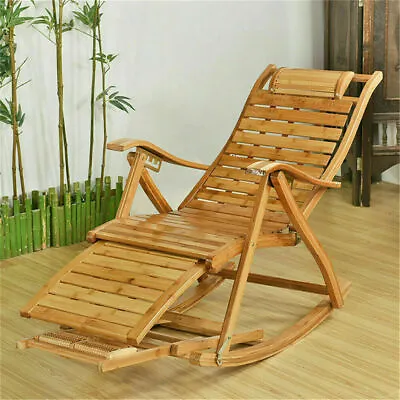 Larger Bamboo Rocking Chair Siesta Lazy Old Man Adult Lunch Break Chair Recliner • $139.92