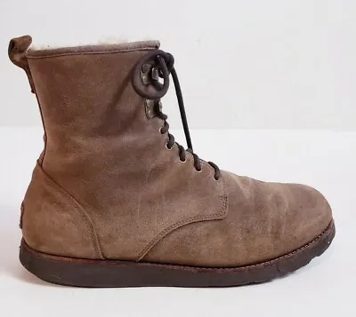 Ugg Waterproof Men's Hannen Brown Suede Sheepskin Lace Up Combat Boots! Size 13 • $60