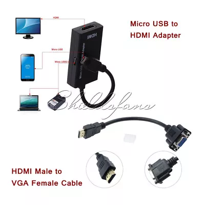 Micro USB To HDMI Adapter HDTV 1080P HDMI Male To VGA Female Adapter Cable • $2.59