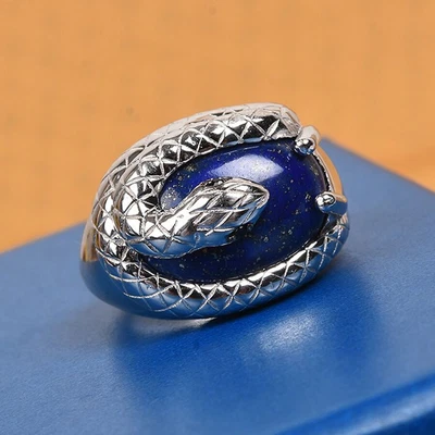 £38.99 • Buy TJC Lapis Lazuli And Spinel Serpent Ring In Platinum Over Silver TCW 11ct