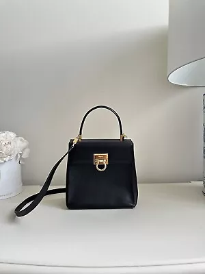 Authentic Vintage Salvatore Ferragamo Gancini Hand Bag In Black Leather • $1000