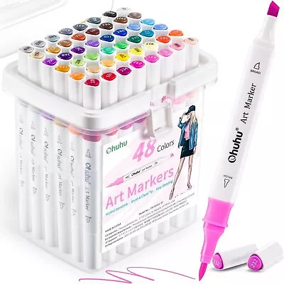 Ohuhu Markers Brush Tip 48-color Double Tipped Alcohol Based Markers For Kids A • $42.99