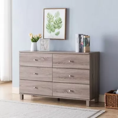 Brown Dresser With 6 Drawers And Metal Knob Handles | Classic Storage Solution • $209.99