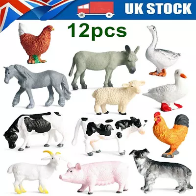 12Pcs/Set Small Farm Animals Figures Bundle Realistic Cows Kid Toy Model Playset • £7.19