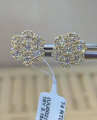 1.80Ct Round Real Moissanite Cluster Stud Earrings 14K Yellow Gold Plated Silver • $95.99