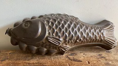 13” Beautiful Large Antique Metal Fish Mold • Decorative Country Kitchen Ware • $24.86