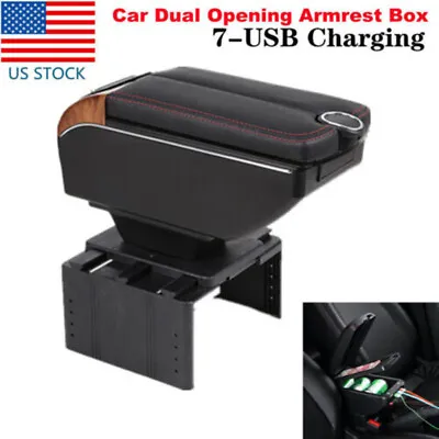 Car Armrest Box Central Console Dual Opening Storage 7USB Charging W/Cup Holder • $67.49