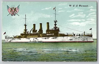 USS Navy Battleship Ship Vermont At Sea Vtg Postcard 1910s Pre WWI & Dreadnought • $9.95