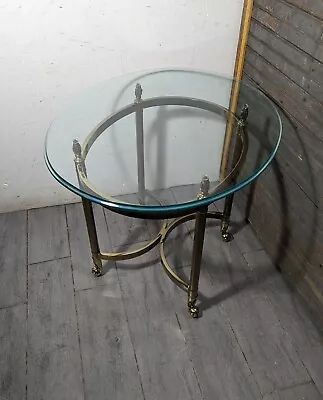 Vintage La Barge Oval Glass Brass End Table Flame Risers Hollywood Regency A • $450