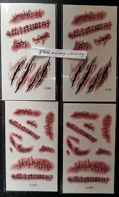 4 X Scar Halloween Zombie Scars Tattoos Fake Blood Scab Scar Wound Costume  • £2.59