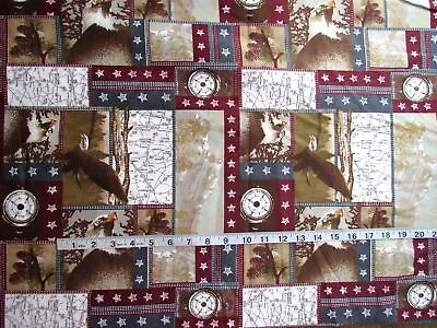 1 Yd X 42  Flannel Fabric Americana Eagles/Maps/Stars/Compasses/Mountain Range • $2.85