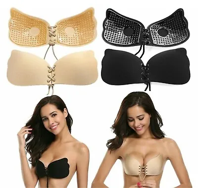 Adhesive Invisible Silicone Strapless Backless Lace-up Stick On Push Up Bra UK • £4