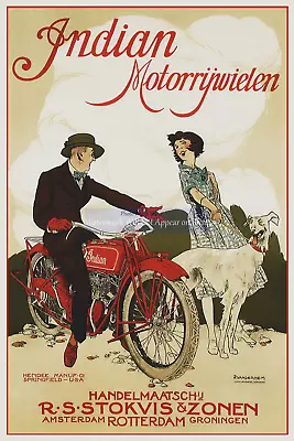 Indian Motorcycle Dutch Advertising Poster Vintage Wall Art Poster Print • $15.95