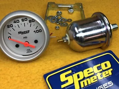 Electric Oil Pressure Gauge 0-100 PSi Speco Sport 52mm 2  Silver 524-20 • $63.66