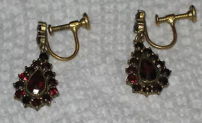 Vintage Gold Dangle Bohemian Garnet Earings • $69
