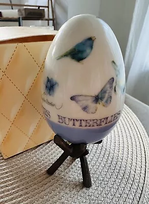 VTG Marjolein Bastin Ceramic Spring/Easter/Garden Egg On Stand Butterflies Birds • $14.99