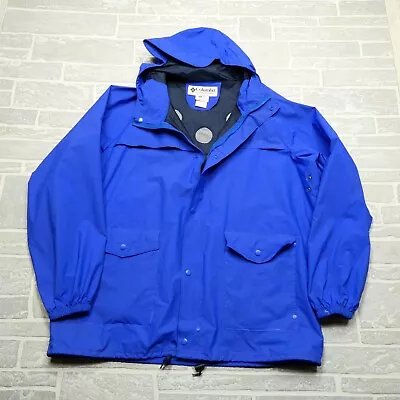 VINTAGE Columbia Rubberized Raincoat Adult XL Blue Full Zip Hooded Jacket Rain • $37.44