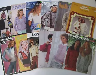 12 Vtg Crochet Patterns Booklet Leaflets Lot Sweater Vest Hoodie Womans Children • $9.48