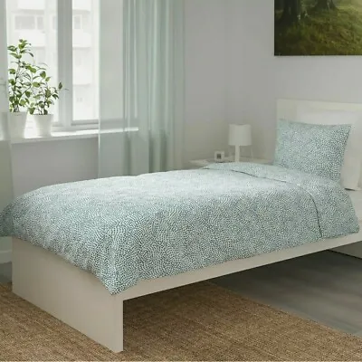 IKEA TRADKRASSULA Single Quilt/Duvet Cover & Pillowcase White/Green *Brand Ikea* • £14.98