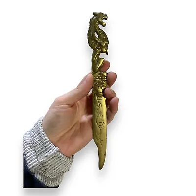 Vintage Solid Brass Dragon Winged Serpent Figural Detail Letter Opener Knife 9” • $23.80