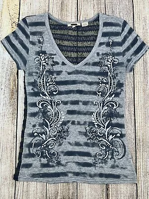 Miss Me Short Sleeve Rhinestone T-shirt W/ Lace Back Size Large • $19.99