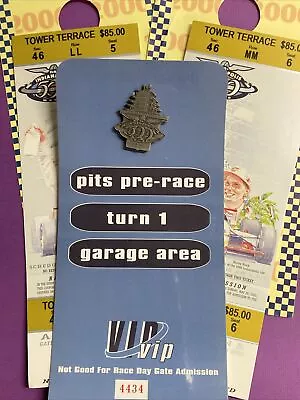2000 Indy 500 SILVER Pit Badge #4589 W/original Backer + 2 Unused Tickets & Park • $36