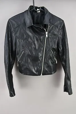 Divided By H&M Womens Black Faux Leather Cropped Biker Jacket Size 2 • $24.99