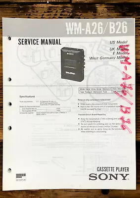 Sony WM-A26 WM-B26 Radio Cassette  Service Manual *Original* • $19.97