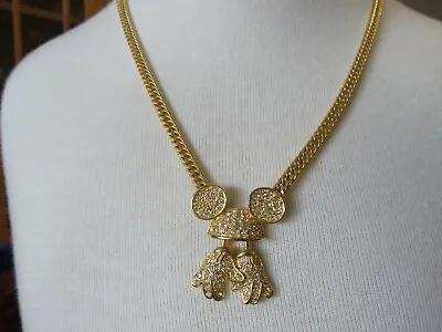 Disney Napier White Rhinestone Crystals Necklace Mickey Mouse Ears &dangle Hands • $79
