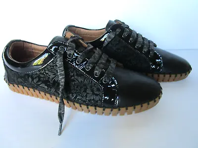 La Plume Black Floral Print Leather Comfort Shoes Size 9/40 - New - Italy • $52.75