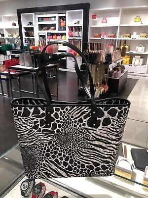 Michael Kors Carter Large Shoulder Open Tote Bag Mk Zebra Print - Black Multi • $129