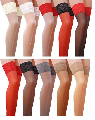 £5.49 • Buy New Lace Top Hold Ups 17 Denier Sheer 23 Various Colours Size S - XL Stockings