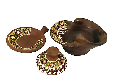 Hand Painted Pottery Small Set Bowl Lid Morocco Or Mexico Signed • $10.67