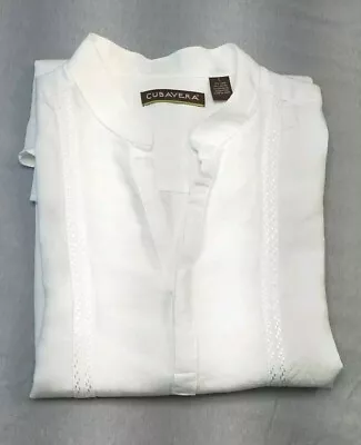 Vtg Cubavera Cabana Shirt Men's Size Large White V-Neck Collar '90s Pull Over • $25
