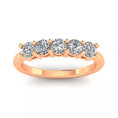 1.00ctw Diamond Five Stone Wedding Band In 14k Rose Gold (H-I I2-I3) • £675.58