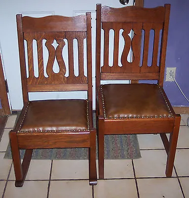Oak Mission Rocker & Chair Pair  (R67) • $599