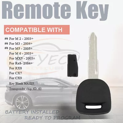 Transponder Chip Ignition Key Uncut 4D-63 For MAZDA M2 3 5 6 CX7 MX5 RX8 4D63 • $11.64