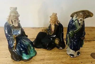 Vintage Chinese Mudmen Glazed Figurines Set Of Three • $23