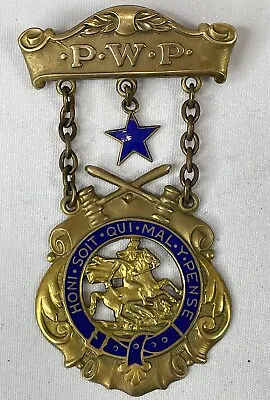 PWP 14k GF Medal Honi Soit Qui Mal Y Pense Roger Williams Lodge Masonic Pin 1921 • £48.65
